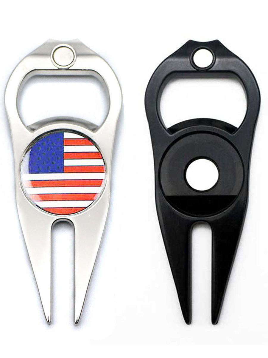 Metal Divot Repair Tool with Magnetic Ball Marker & Bottle Opener