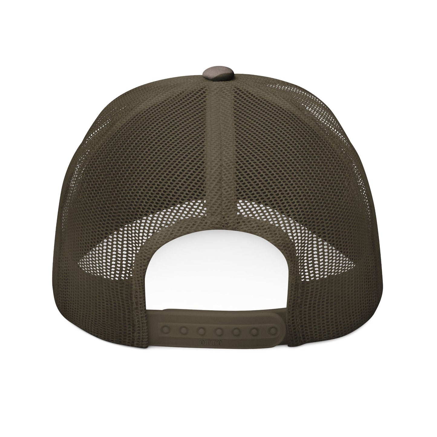 Camo Trucker Golf Hat — Embroidered Crest, Breathable Mesh Snapback