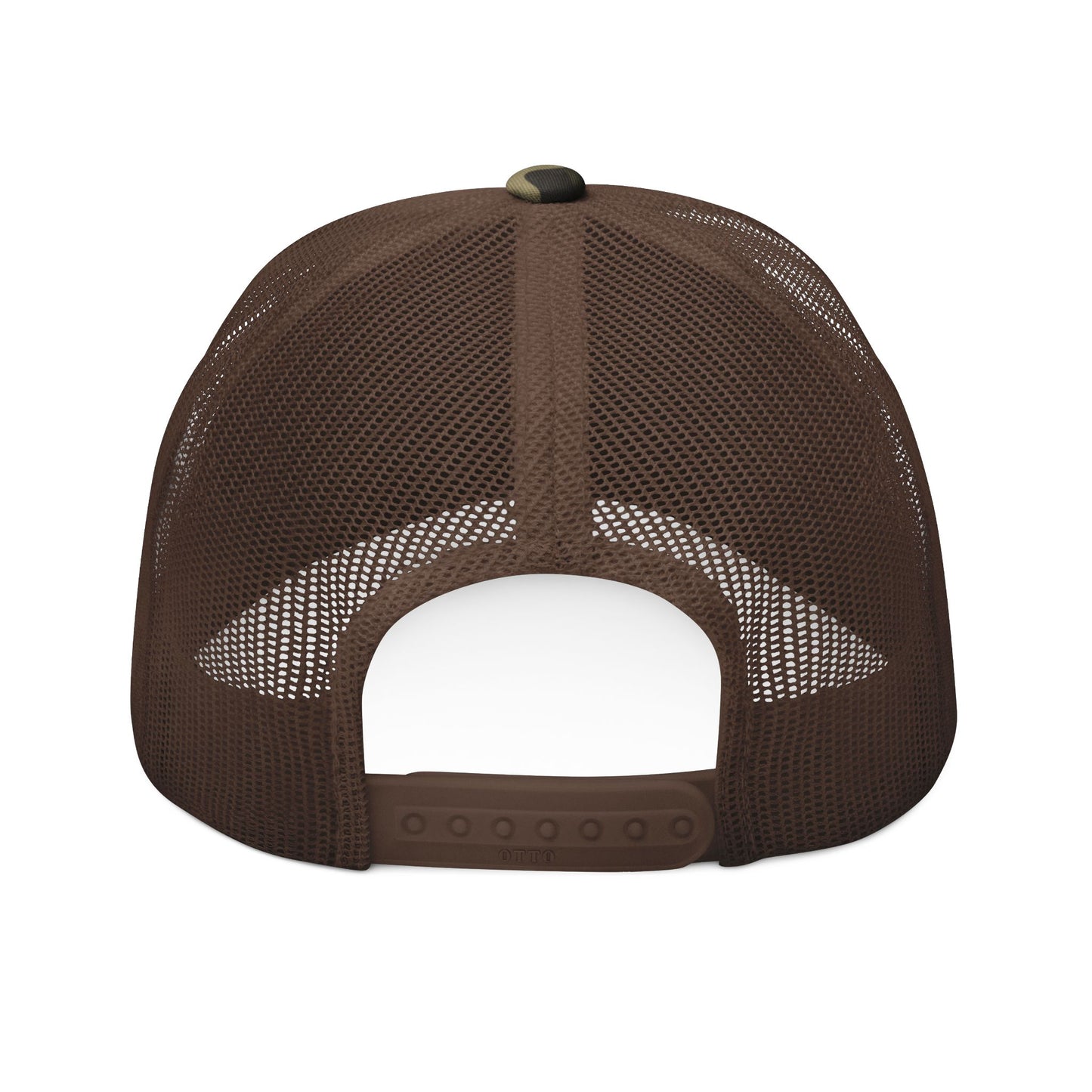 Camo Trucker Golf Hat — Embroidered Crest, Breathable Mesh Snapback